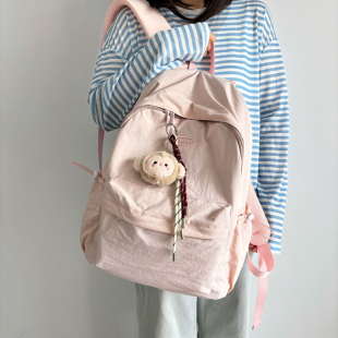 书包女大学生上课包防泼水初中生高中背包韩系纯色登山旅游双肩包