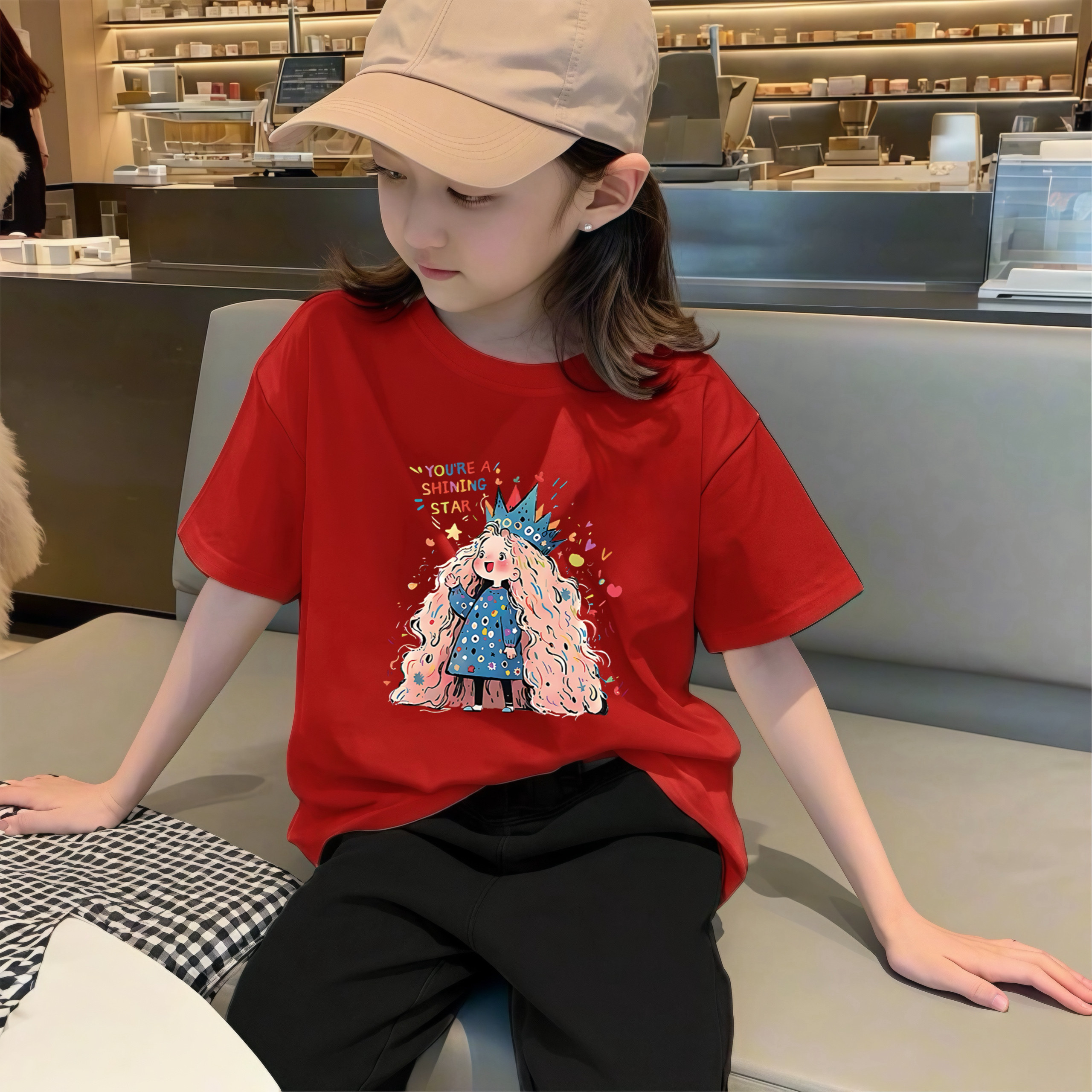 儿童夏女童可爱宽松韩版卡通印花纯棉短袖宽松T恤时髦女宝宝上衣