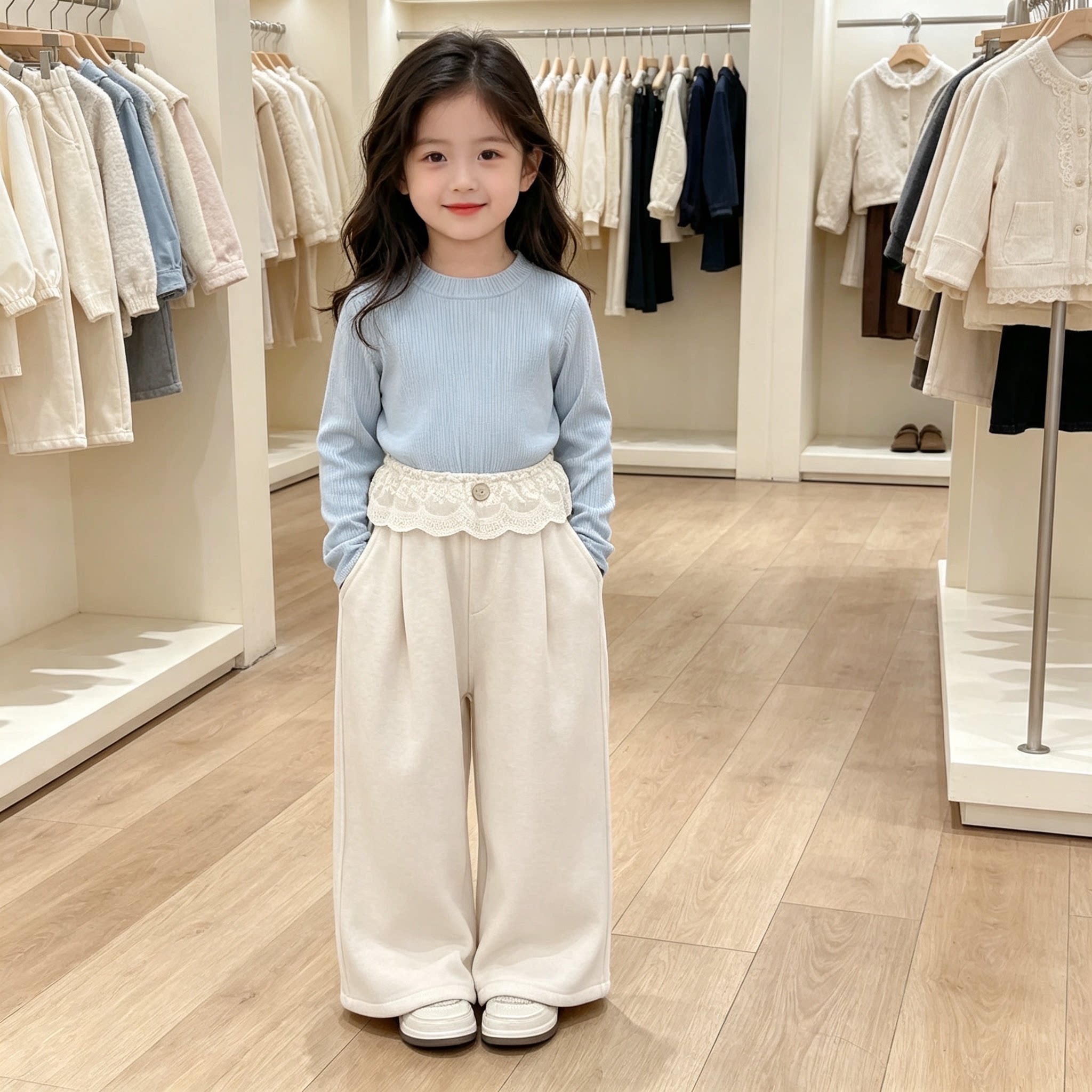 女童加绒加厚阔腿裤子秋冬季2026新款儿童宝宝宽松百搭直筒长裤潮
