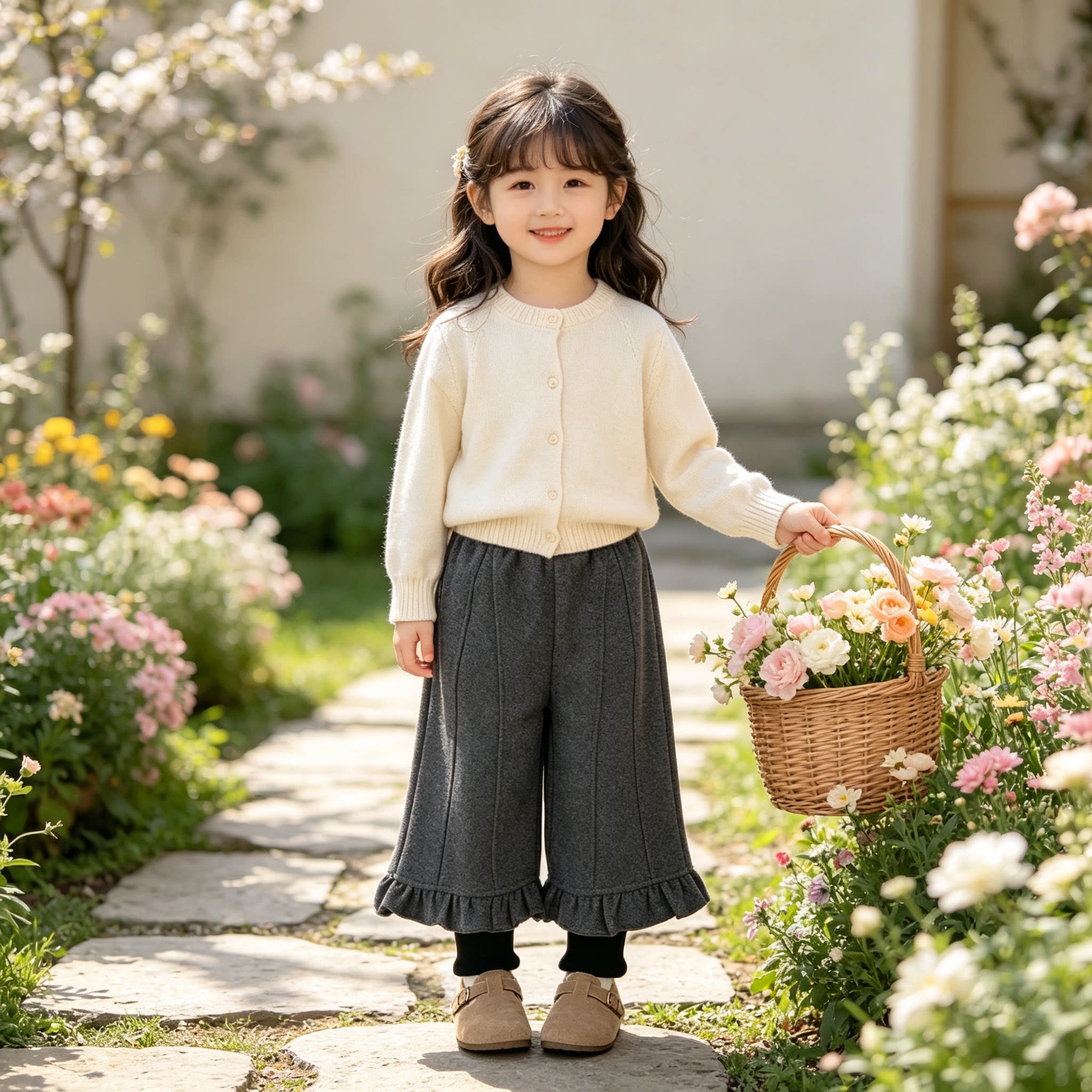 韩国童装2026秋冬新款毛呢假两件休闲裤女童保暖加绒加厚打底裤