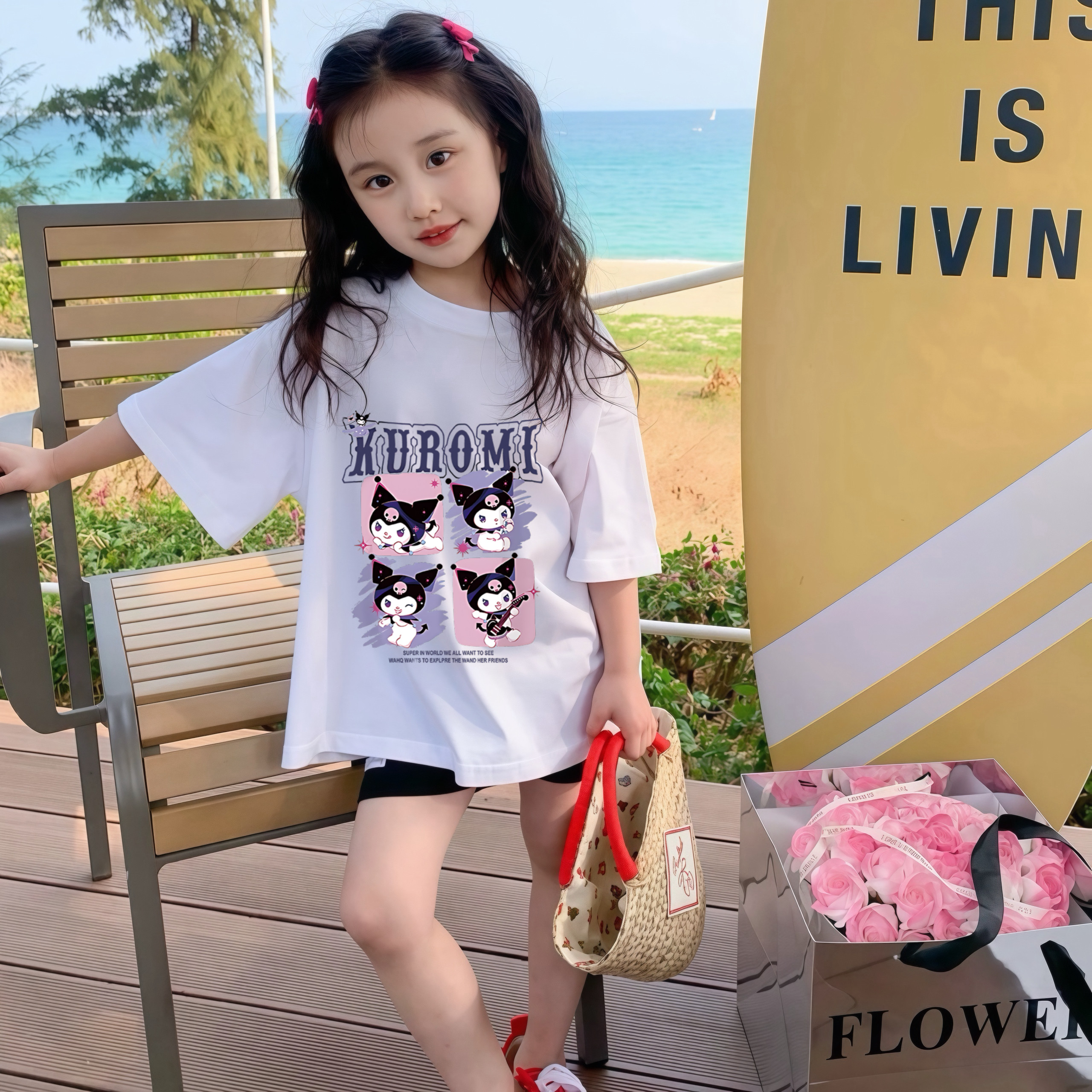 夏季儿童韩版拼色圆领上衣百搭ins风印花洋气男女宝宝纯棉短袖T恤