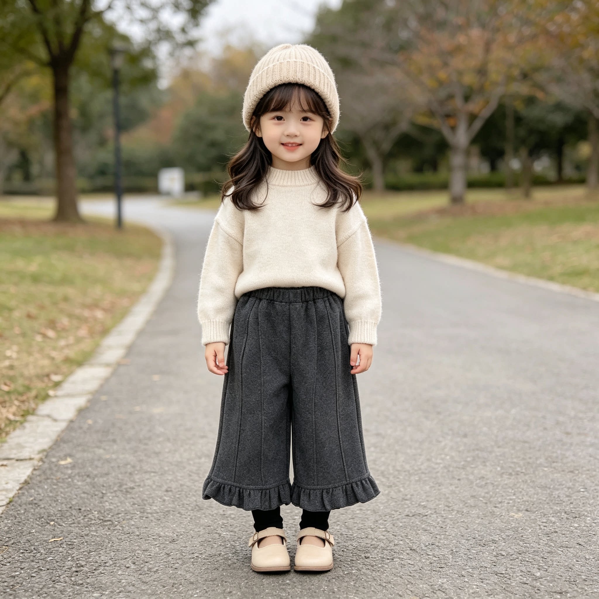 女童冬季假两件加绒加厚保暖休闲裤儿童洋气时髦裤子宽松花边百搭
