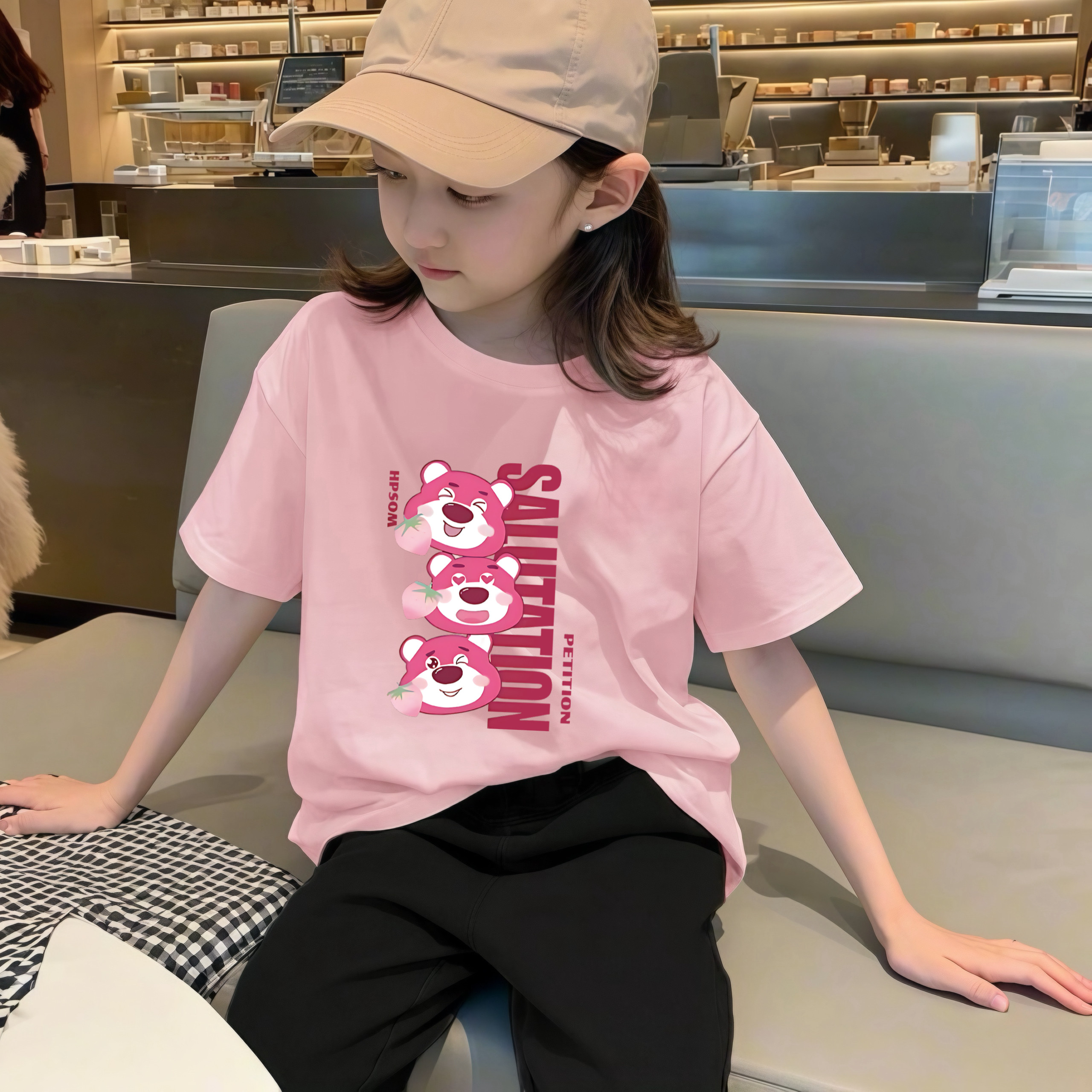 女童卡通宽松撞色短袖T恤衫夏季新款半袖纯棉中小儿童内搭上衣潮