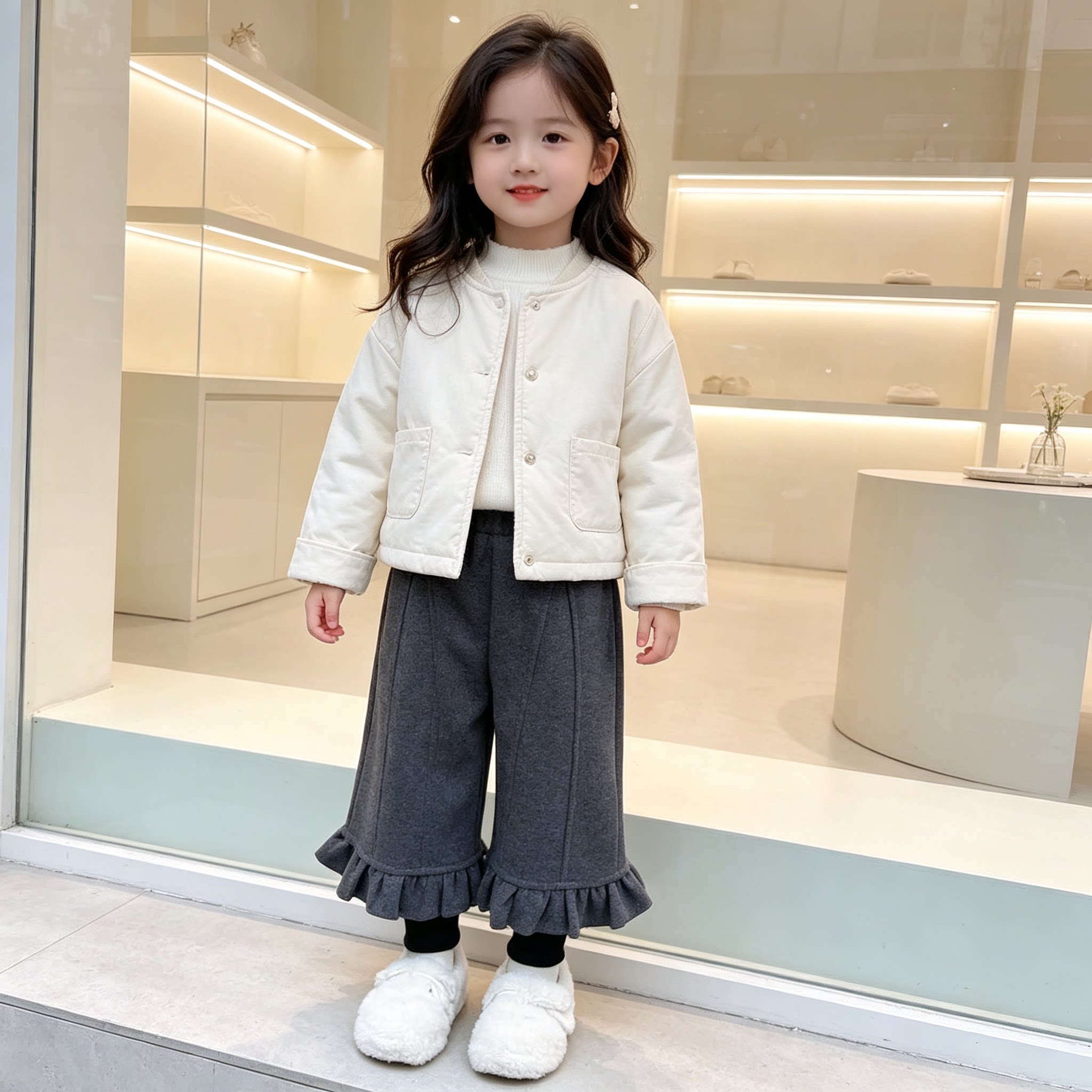 女童秋冬季假两件裤子韩系休闲洋气宝宝加绒保暖宽松裤卷边休闲风
