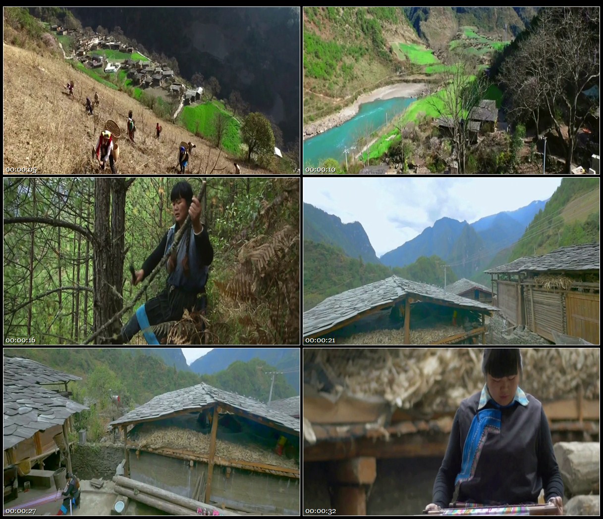 云南贡山峡谷山村女孩山林砍柴干家务活织布喂猪高清实拍视频素材