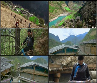 云南贡山峡谷山村女孩山林砍柴干家务活织布喂猪高清实拍视频素材