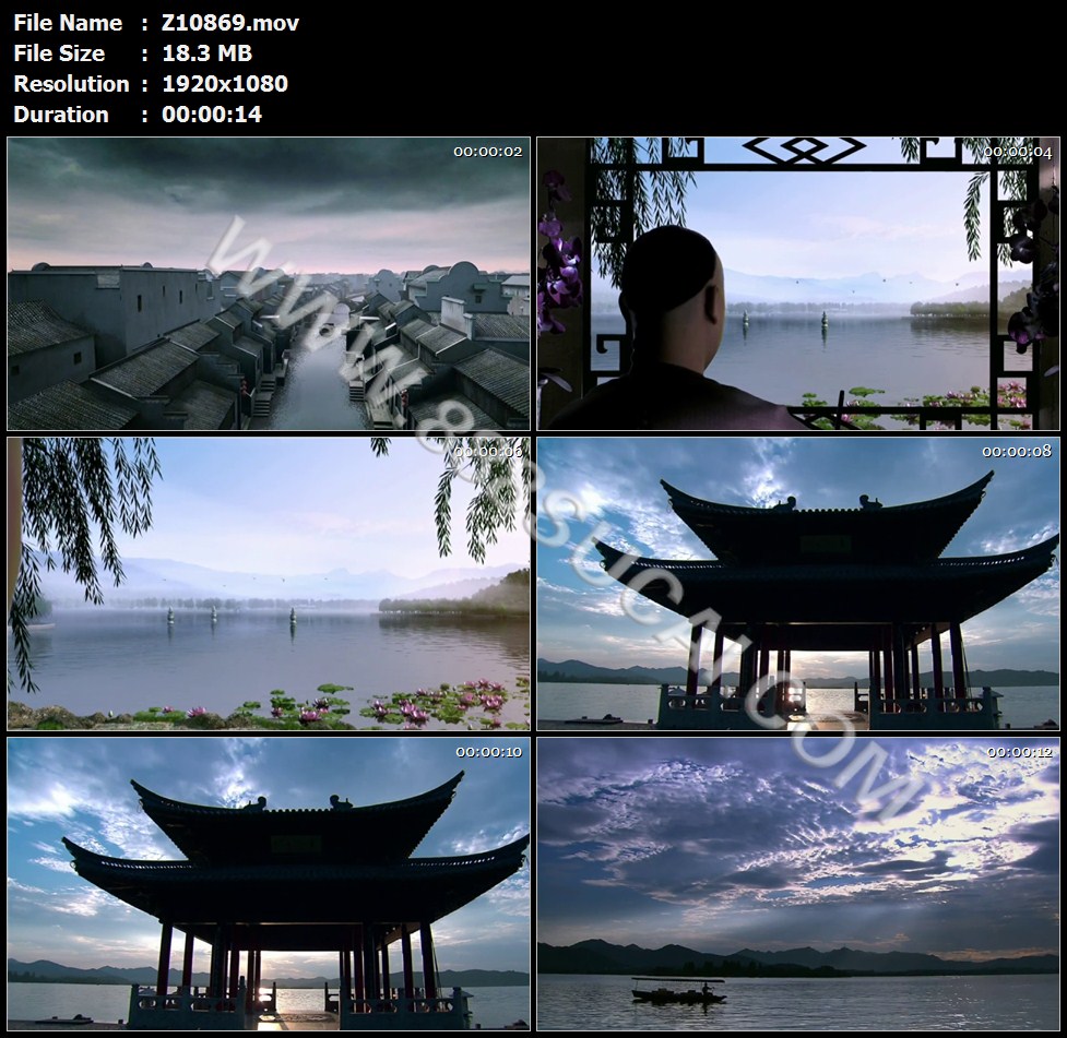 古代徽派建筑乌镇西湖三维动画西湖湖山一色作画高清实拍视频素材