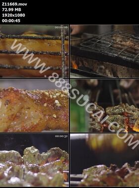 烤羊蹄烤肉烤羊排烧烤美食特写高清实拍视频素材