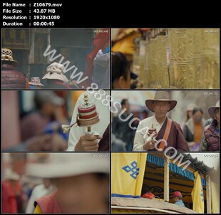 西藏经幡寺庙转经筒路上行人信徒朝拜高清实拍视频素材