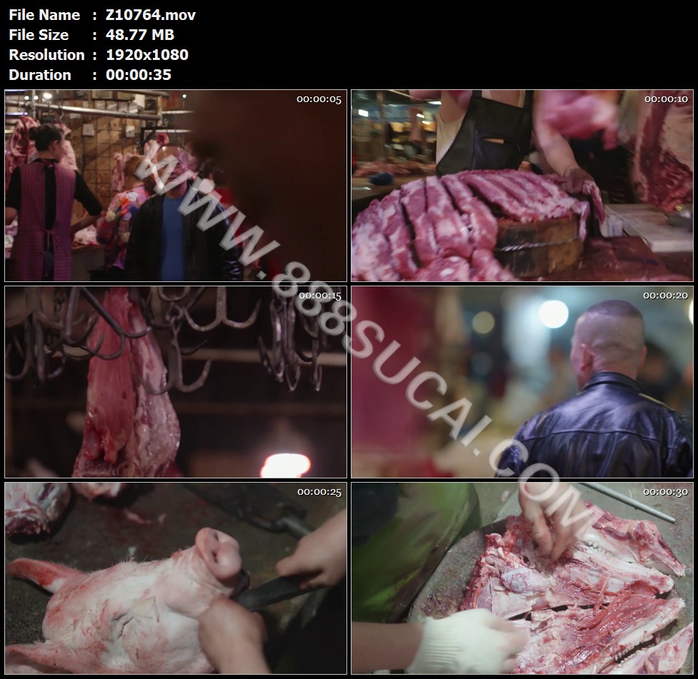 菜市场买菜剁猪肉切猪头肉取脑花高清实拍视频素材