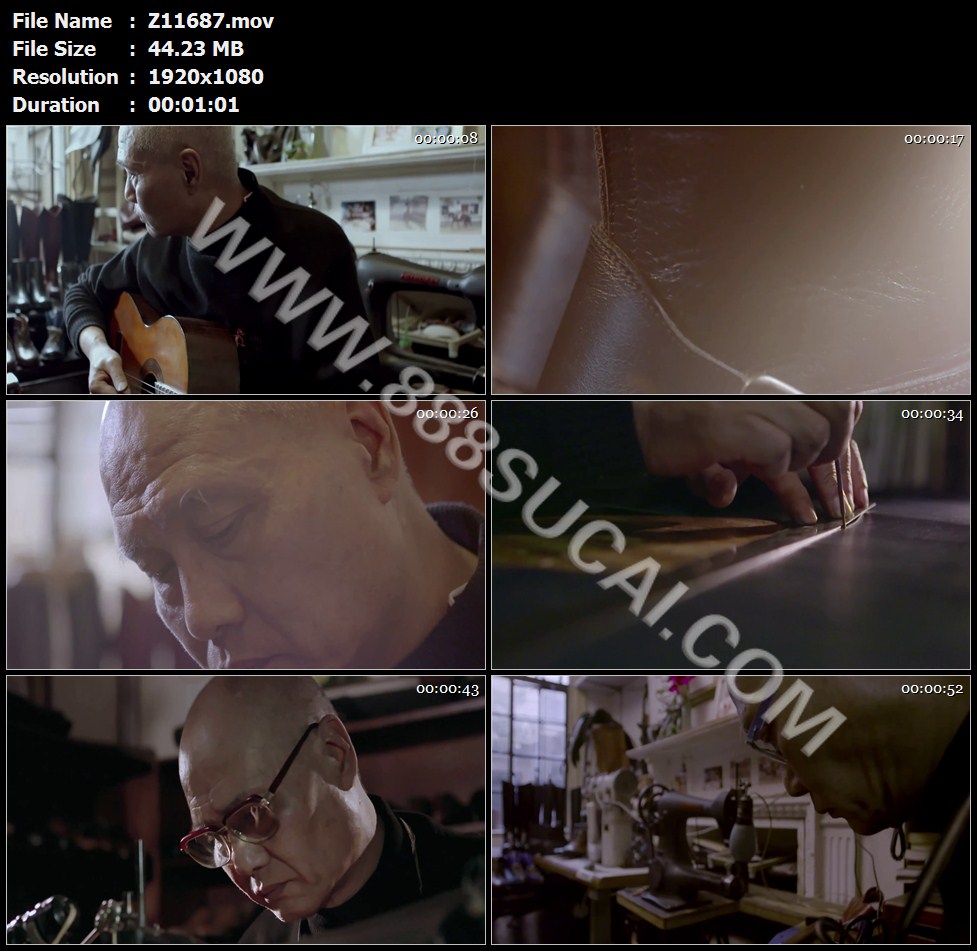 老缝纫机老人弹吉他皮靴特写老人做皮鞋老匠人高清实拍视频素材