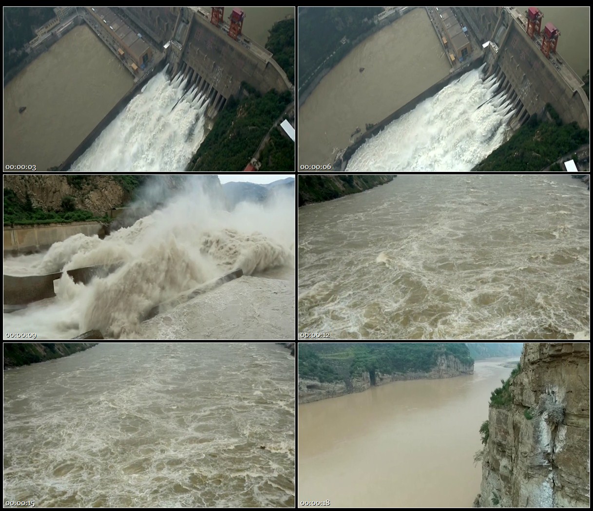 航拍三门峡黄河水库泄洪河水喷涌悬崖峭壁水空镜高清实拍视频素材
