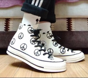 昊动 Converse 三星标1970s和平反战黑白米白色男女帆布鞋167912C