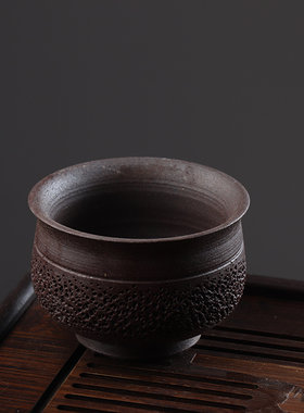 紫金品茗自然落灰柴烧杯茶盏日式