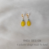 国风原创手作黄色天然石耳环文艺复古天然淡水珍珠耳钉无痛耳夹