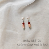 天然石小众复古新中式 撞色国风民族风耳饰无痛珍珠耳钉耳夹