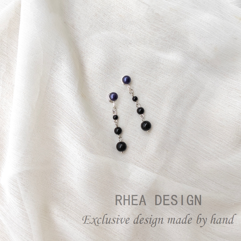 设计感中古风天然黑玛瑙淡水珍珠纯银耳环无痛蚊香盘耳夹