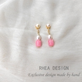 原创中式 国风天然珍珠耳钉耳环粉色温柔天然石简约温婉无痛耳夹