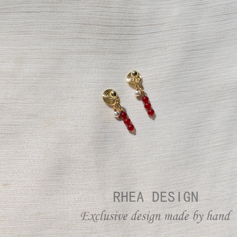 天然红玛瑙耳钉文艺复古新中式清新耳环古风小众耳饰女耳夹
