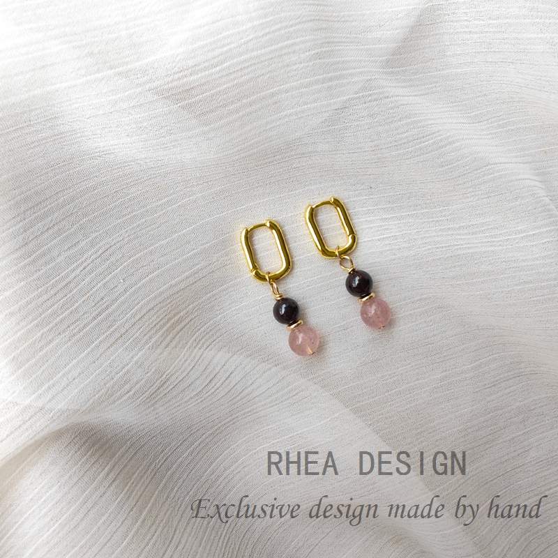 复古甜美气质草莓晶耳钉简约法式耳圈耳环小众手作款耳饰品