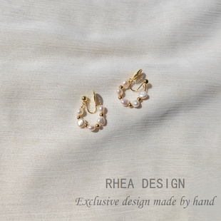 国潮手作原创设计淡水珍珠耳圈耳环新中式 耳饰女无痛耳夹