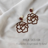 酒红色镂空花朵耳环港风夸张耳饰蚊香盘耳夹耳钉