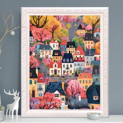 diy卡通小屋风景手工钻石画儿童