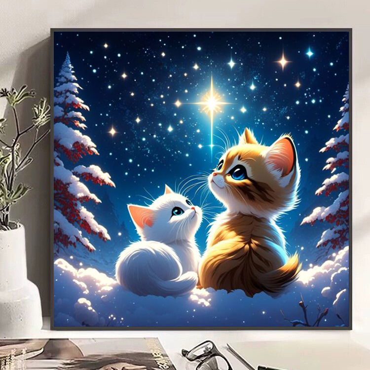 雪景猫咪diy钻石画ins风现代简约