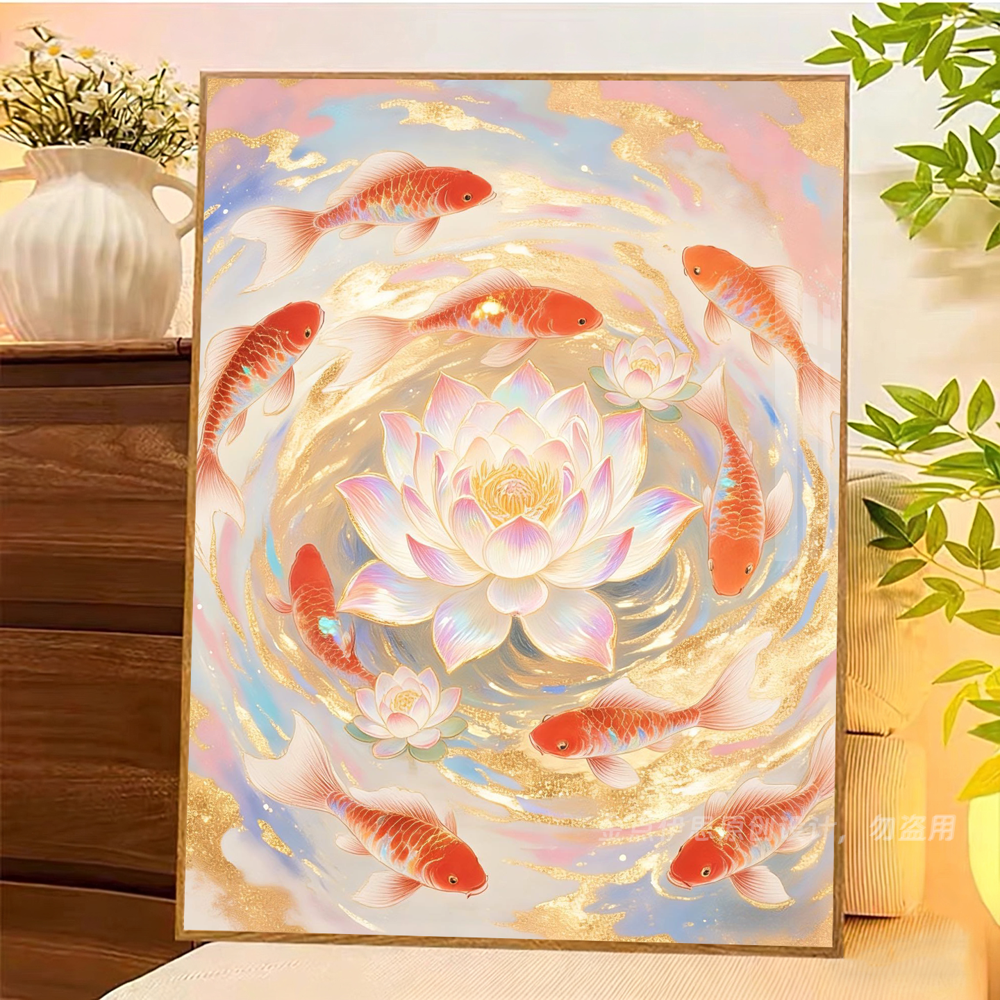 高级荷花锦鲤九鱼图钻石画2026新款手工点贴钻十字绣客厅餐厅满钻,居家布艺,钻石绣,淘宝优惠券,粉丝福利购,淘宝优惠卷