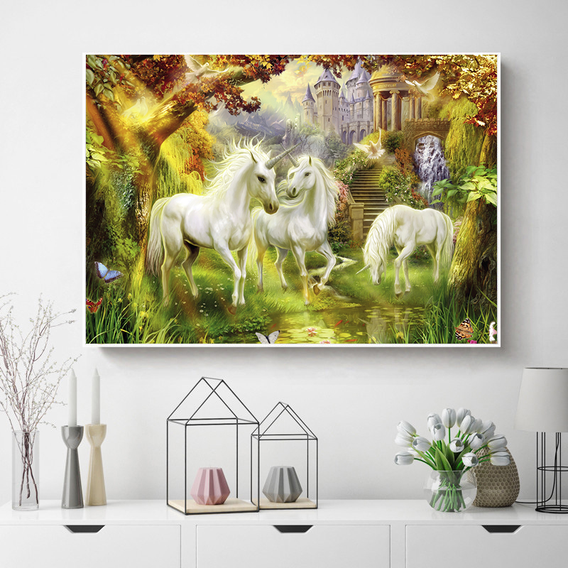 钻石画2023年新款唯美浪漫风景天马独角兽贴钻十字绣现代简约满钻