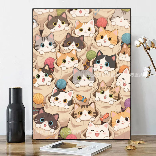 卡通口袋猫咪手工钻石贴画儿童房