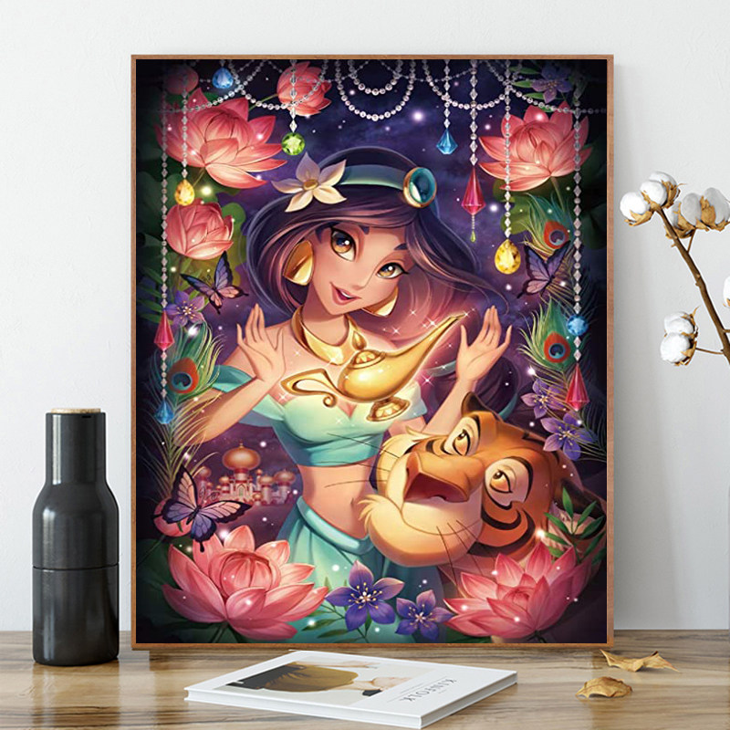卡通钻石画满钻新款小幅卧室儿童阿拉丁神灯茉莉公主5d贴钻十字绣