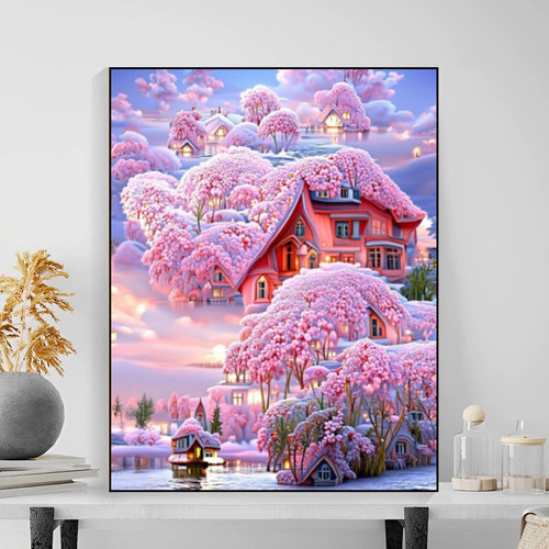 ins风粉色城堡diy钻石画现代简约