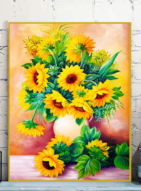 油画向日葵花瓶5d钻石画水钻全钻