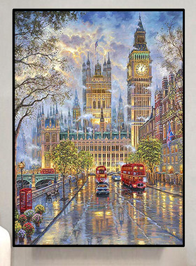 英伦大本钟欧式油画风景5d钻石画