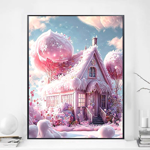 粉色唯美城堡风景钻石画手工粘钻