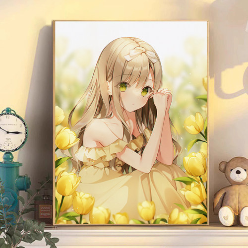 郁金香少女手工5d钻石画可爱卡通
