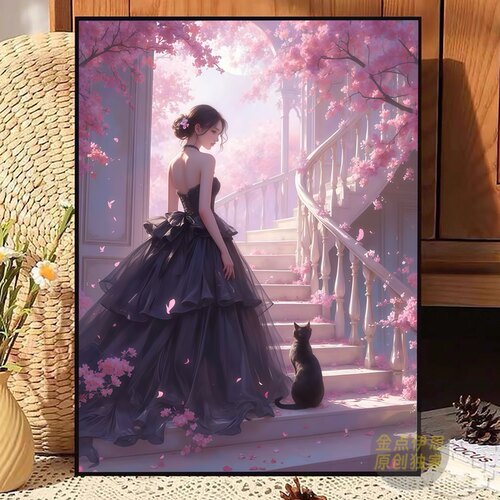 高颜值婚纱美女樱花风景钻石贴画