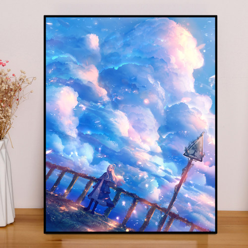 卡通女孩钻石画梦幻天空风景满钻