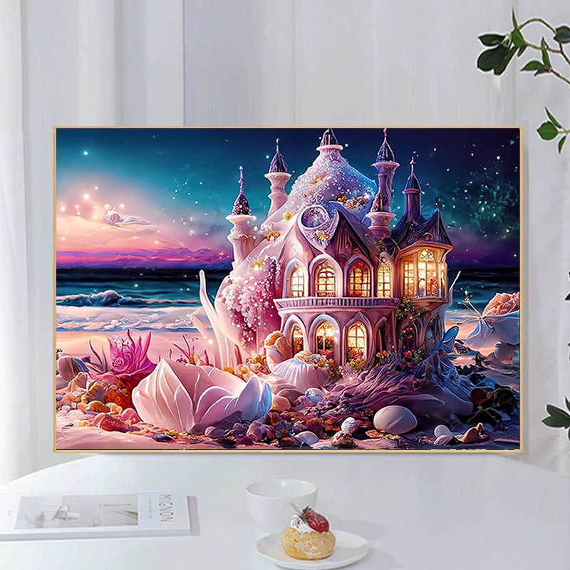 ins风海边城堡风景diy钻石画水钻