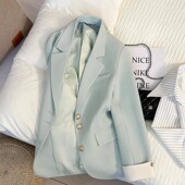 薄荷绿高级感小西装 女士2025春秋新款 设计感宽松休闲气质西服外套