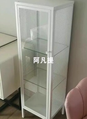 正品宜家 巴格布 玻璃门橱柜 白色34x30x116收纳柜展示柜国内代购