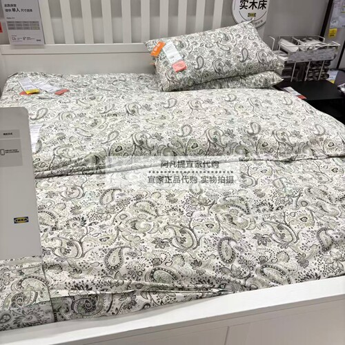 罗格西亚被套和枕套，绿色/白色