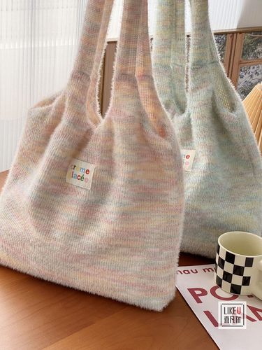 喜凡你单肩糖果色甜美毛绒托特包