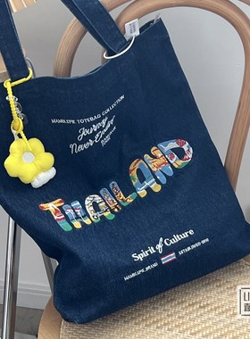 原创自制Thailand牛仔包袋ins韩版休闲潮酷帆布百搭手提单肩女包