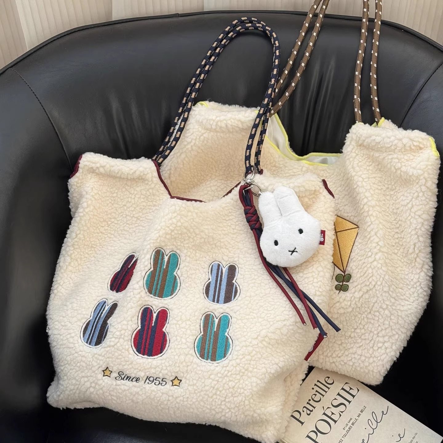 正品Miffy米菲重工刺绣羊羔绒单肩腋下包日常百搭学生通勤托特包,箱包皮具/热销女包/男包,通用款女包,淘宝优惠券,粉丝福利购,淘宝优惠卷