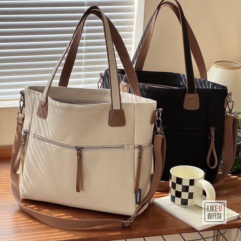 原创自制复古文艺拉链加厚帆布包时尚通勤学生电脑单肩斜挎托特包