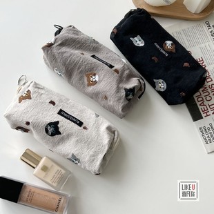 原创设计刺绣猫咪棉麻化妆包零钱收纳袋文艺可爱便携手拿包女新款