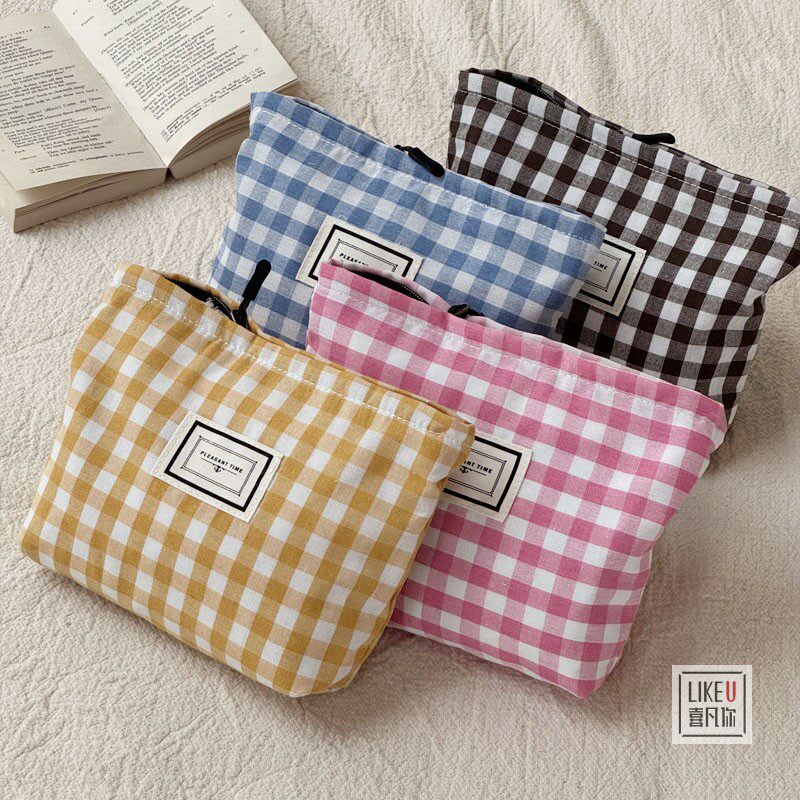 原创自制韩系甜美格纹化妆包清新文艺百搭便携护肤品收纳包手拿包,箱包皮具/热销女包/男包,通用款女包,淘宝优惠券,粉丝福利购,淘宝优惠卷