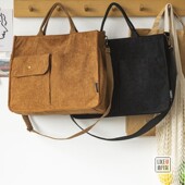 原创拉链款 灯芯绒托特帆布手拎斜挎包简约百搭单肩学生手提斜挎包